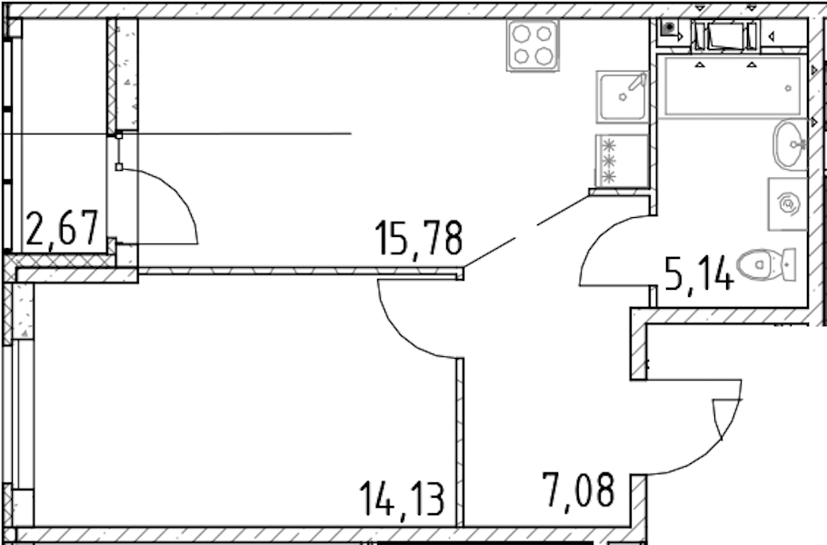 1-комнатная квартира 42.14 м², 17/17 эт., ЖК «Город Первых»